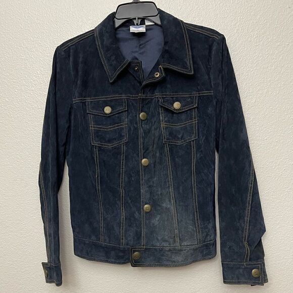 DG2 By Diane Gilman Blue Suede Leather Jacket Size Small - Picture 1 of 7